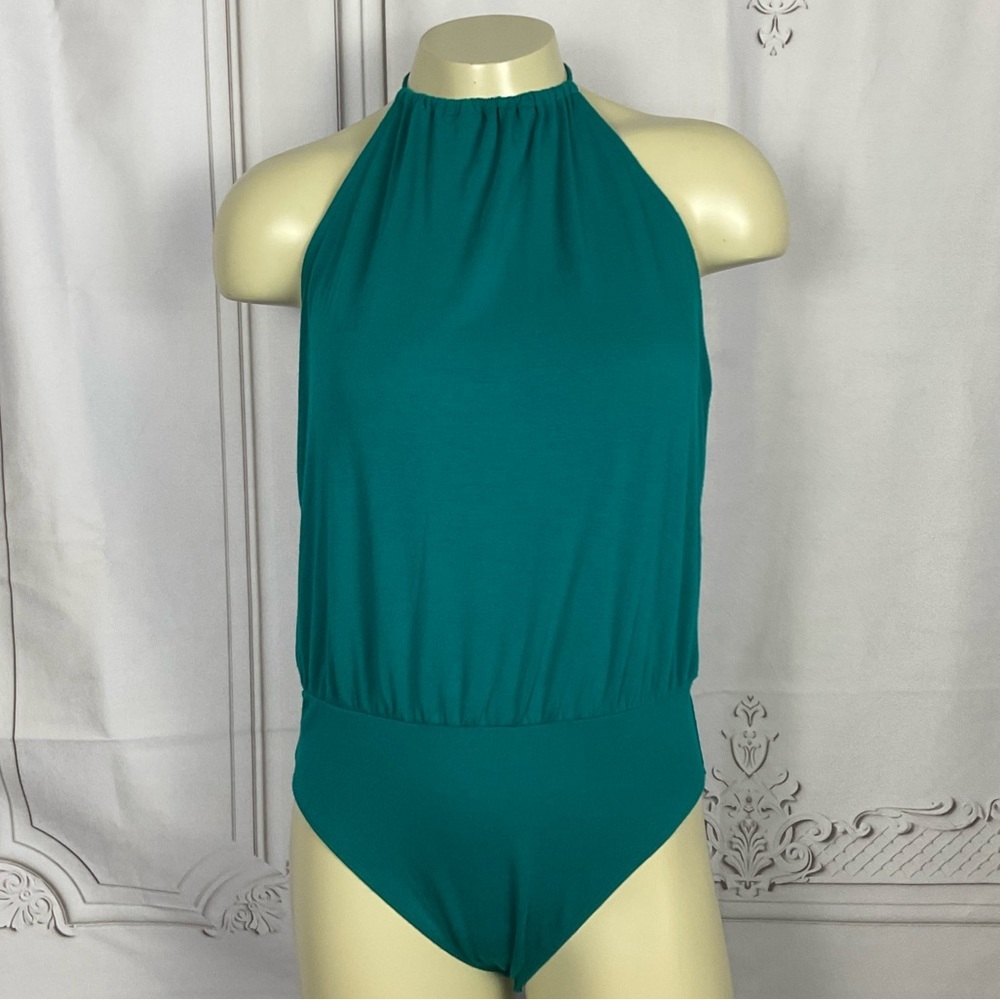 Express One Eleven Halter Bodysuit Teal Blue Super Soft One Piece Medium - Picture 2 of 7